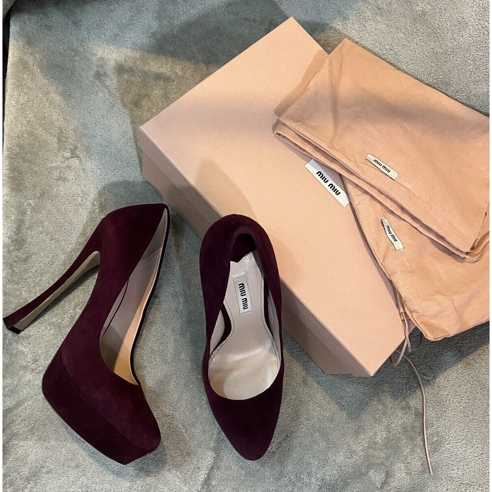 Vtg Miu Miu By Prada Burgundy Red Suede Platform Pumps Sz 38 Y2k Witchy Mob Wife
